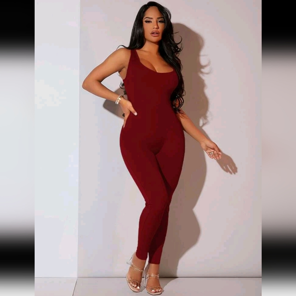 SHEIN SXY Solid Ribbed Knit Unitard Jumpsuit